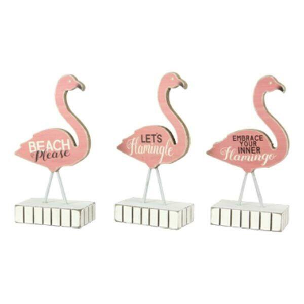 Youngs Wood Flamingo Sculpture, Assorted Color - 3 Piece 17210